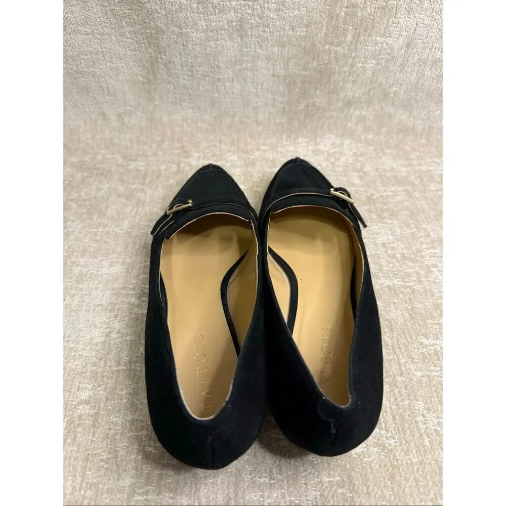 Talbots Women's Suede Leather Buckle Detail Slip-on Loafer Flats Black Size 7M